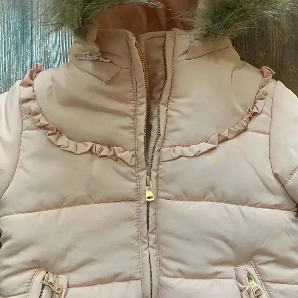 NWT Pink Toddler Puffer Coat Jacket Fur Hood Sz 18M Starting Out